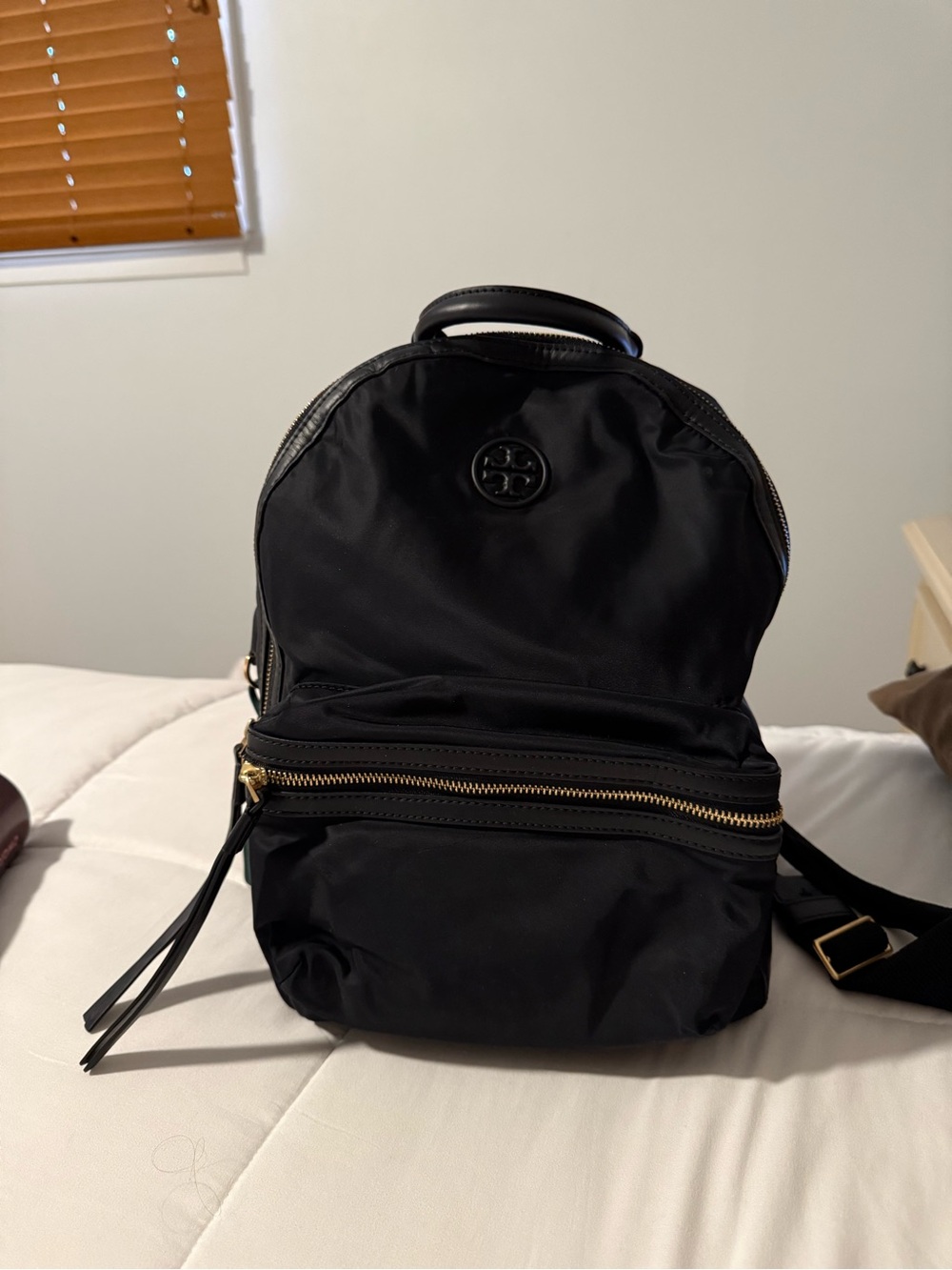 Tory Burch Black Nylon Mini Backpack with Gold Hardware